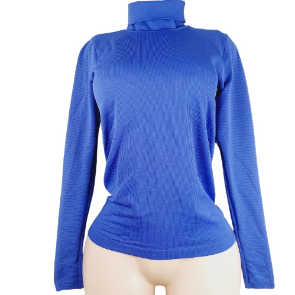 Athleta Women's Blue Flurry Blizzard Seamless Rib Turtleneck Long Sleeve Top M